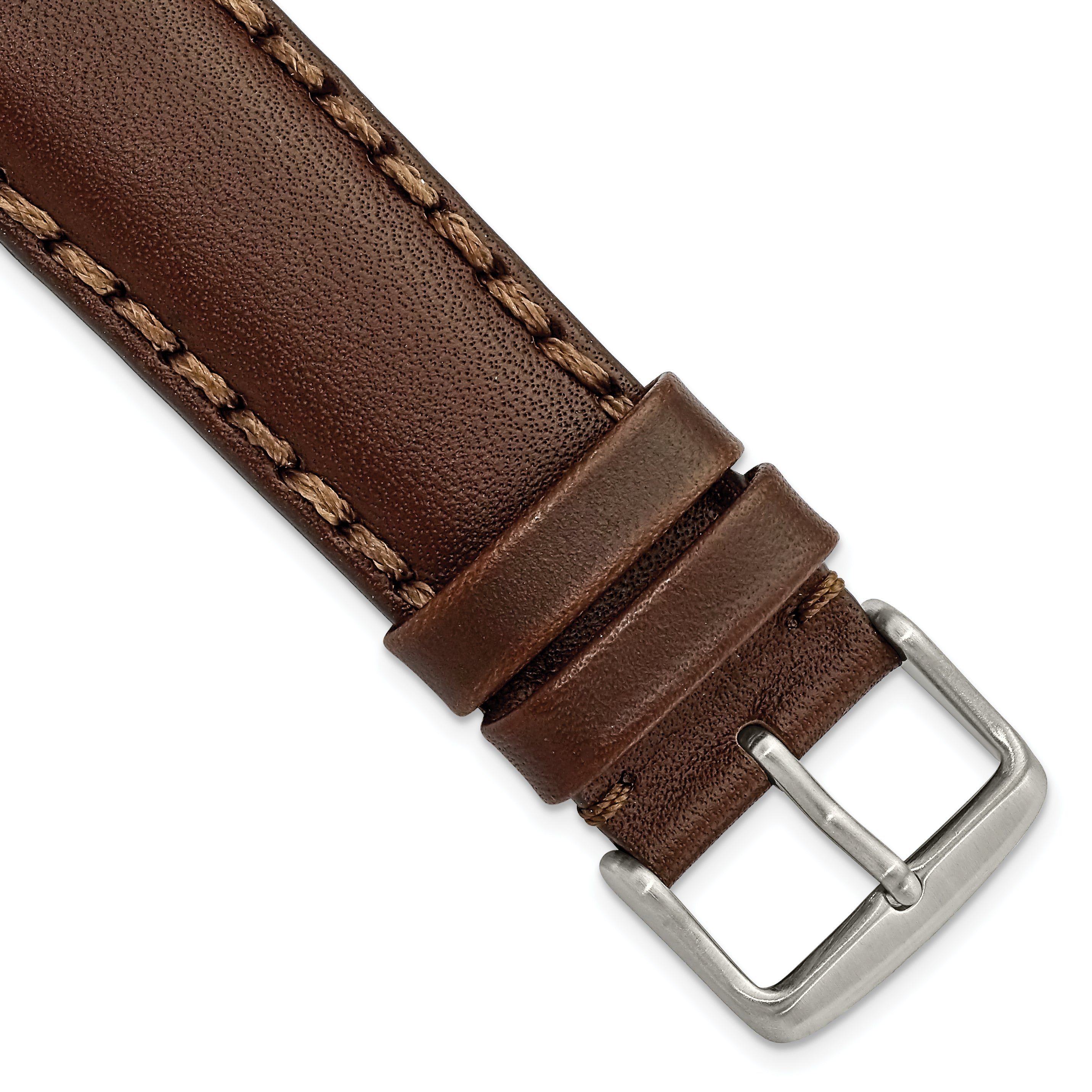 22mm Dark Brown Hand Stitched Oil Leather with Brushed Stainless Steel Buckle 7.5 inch Watch Band