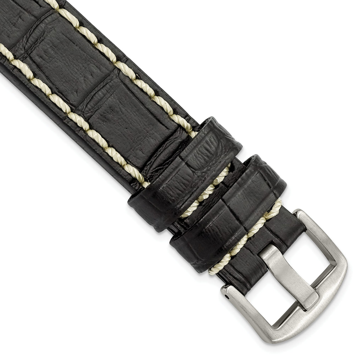 White Stitching Alligator-Grain Black Watch Band in Leather, Matte - Sophia Jewelers