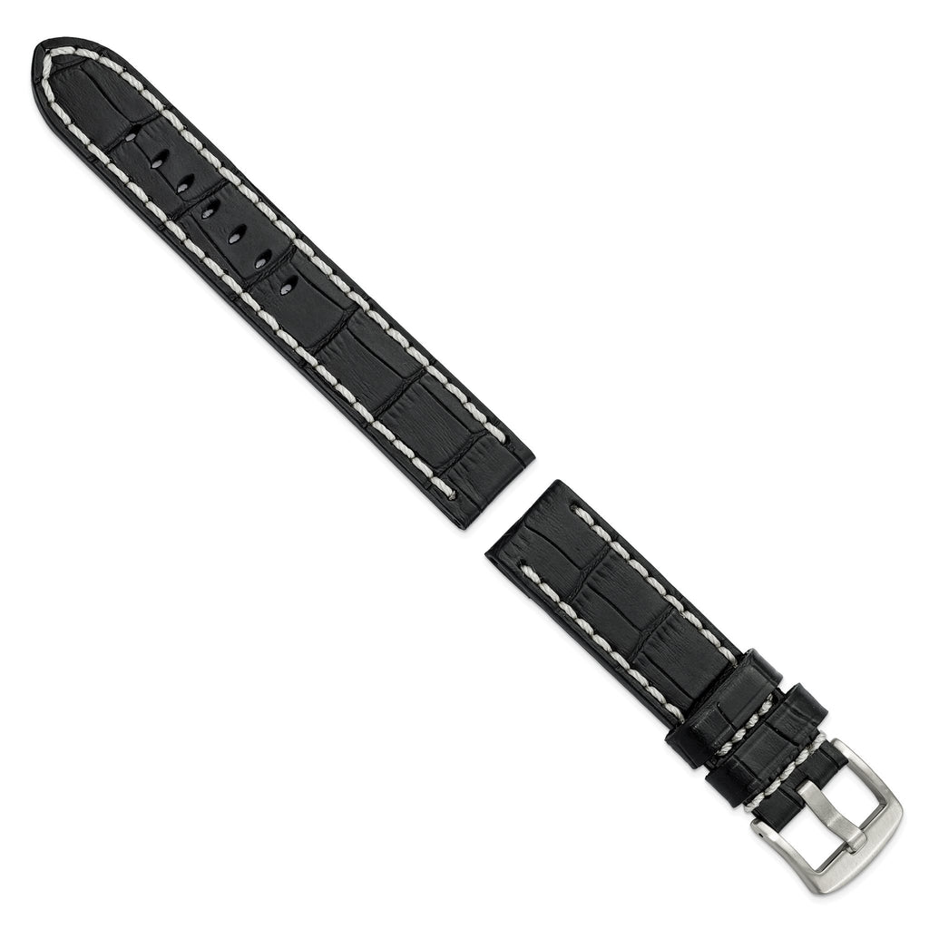 White Stitching Alligator-Grain Black Watch Band in Leather, Matte - Sophia Jewelers