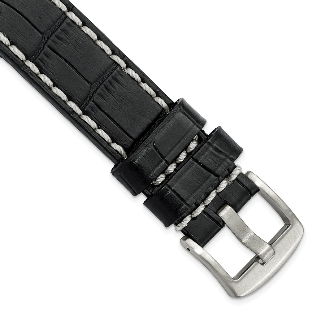 White Stitching Alligator-Grain Black Watch Band in Leather, Matte - Sophia Jewelers