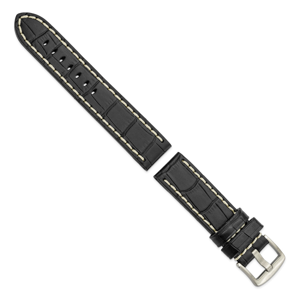 White Stitching Alligator-Grain Black Watch Band in Leather, Matte - Sophia Jewelers