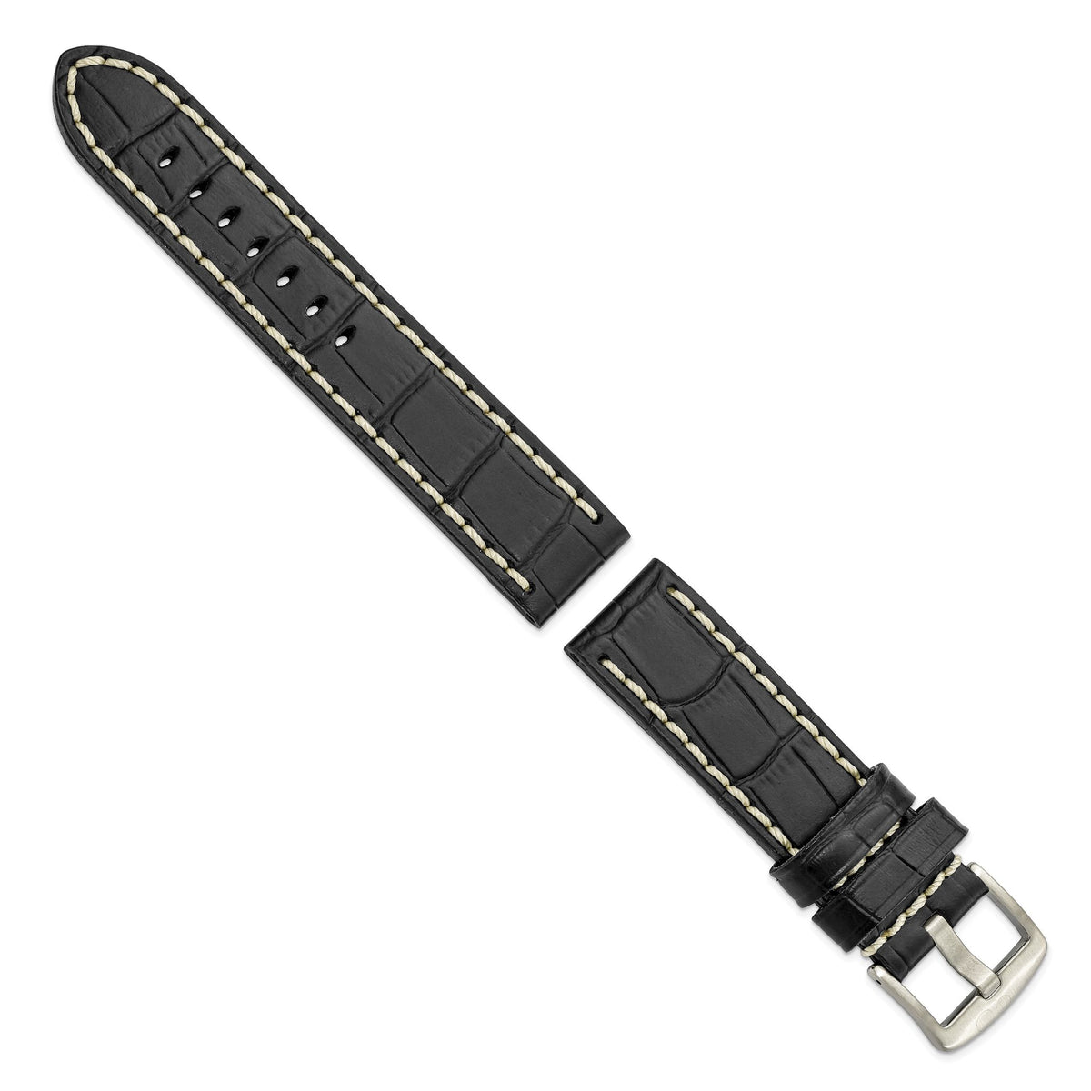 White Stitching Alligator-Grain Black Watch Band in Leather, Matte - Sophia Jewelers