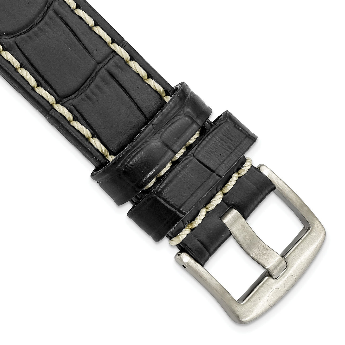 White Stitching Alligator-Grain Black Watch Band in Leather, Matte - Sophia Jewelers