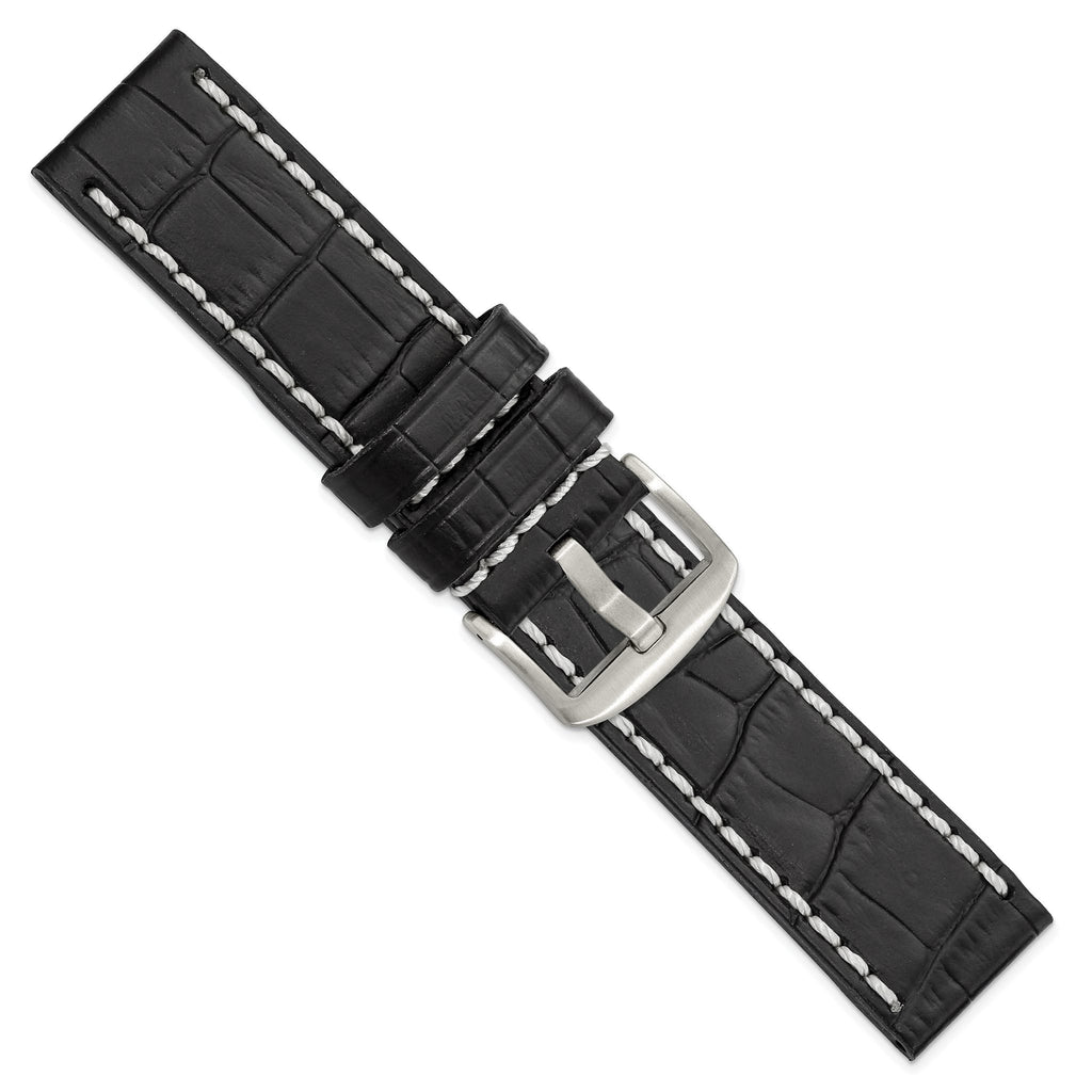 White Stitching Alligator-Grain Black Watch Band in Leather, Matte - Sophia Jewelers