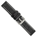 White Stitching Alligator-Grain Black Watch Band in Leather, Matte - Sophia Jewelers