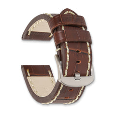 24mm Brown Matte Alligator Grain Leather with White Stitching and Silver-tone Panerai Style Buckle 8 inch Watch Band