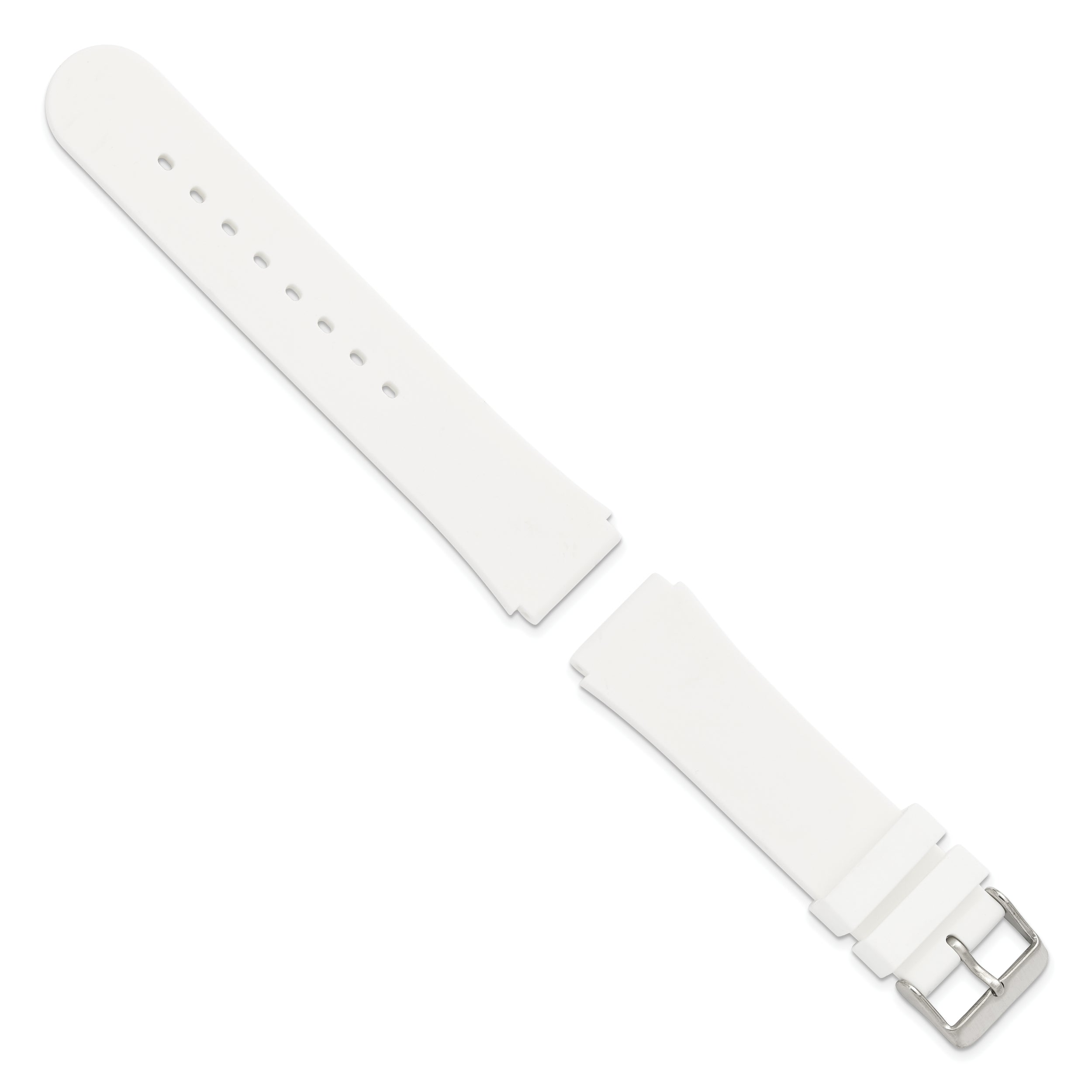 18mm White Silicone Rubber with Brushed Stainless Steel Buckle  7.75 inch Watch Band