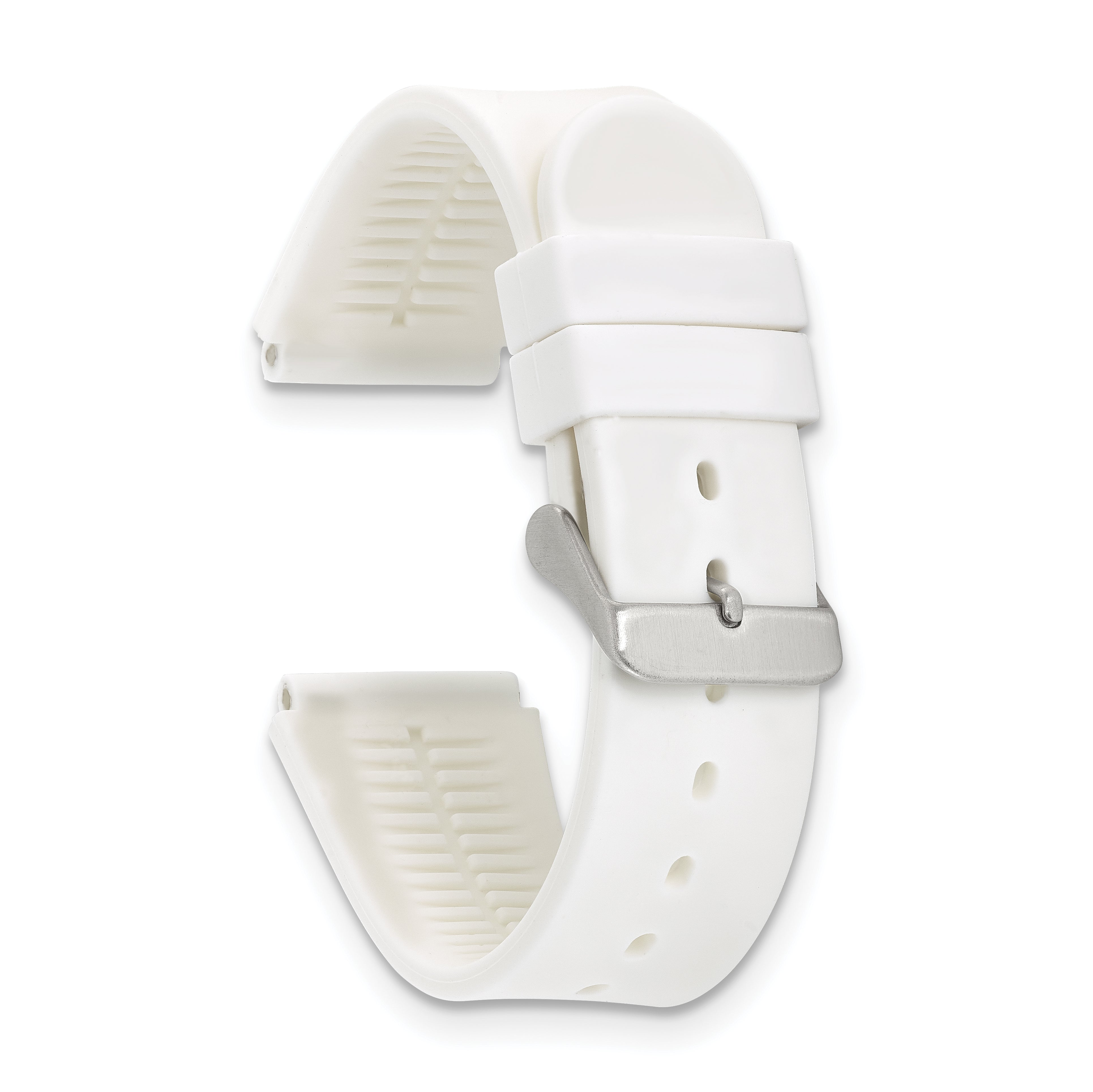 18mm White Silicone Rubber with Brushed Stainless Steel Buckle  7.75 inch Watch Band