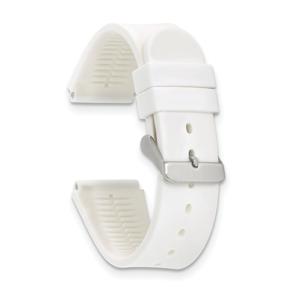 18mm White Silicone Rubber with Brushed Stainless Steel Buckle  7.75 inch Watch Band