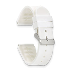 18mm White Silicone Rubber with Brushed Stainless Steel Buckle  7.75 inch Watch Band