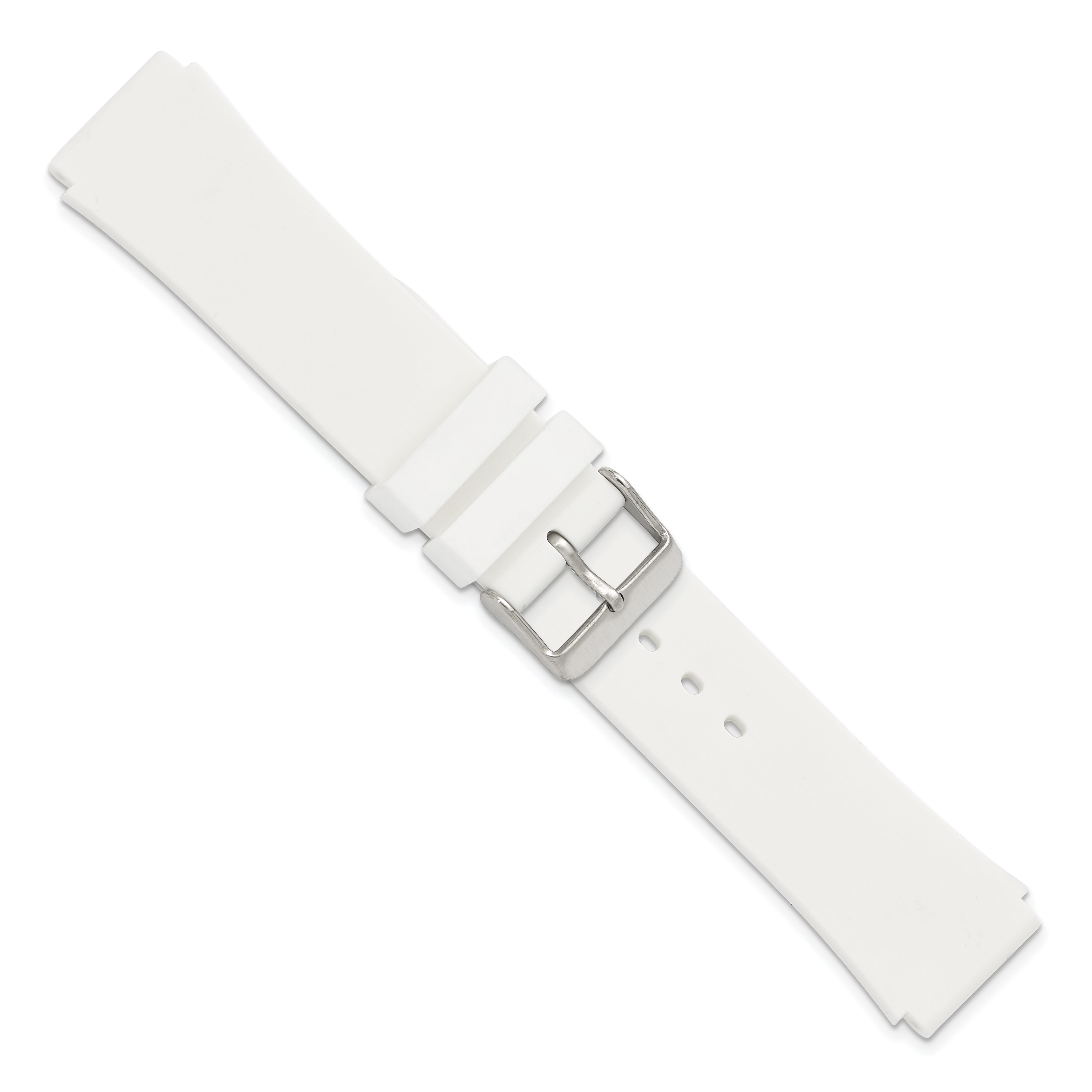 18mm White Silicone Rubber with Brushed Stainless Steel Buckle  7.75 inch Watch Band