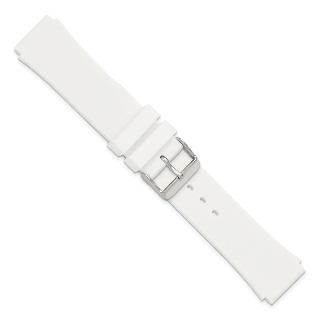 18mm White Silicone Rubber with Brushed Stainless Steel Buckle  7.75 inch Watch Band