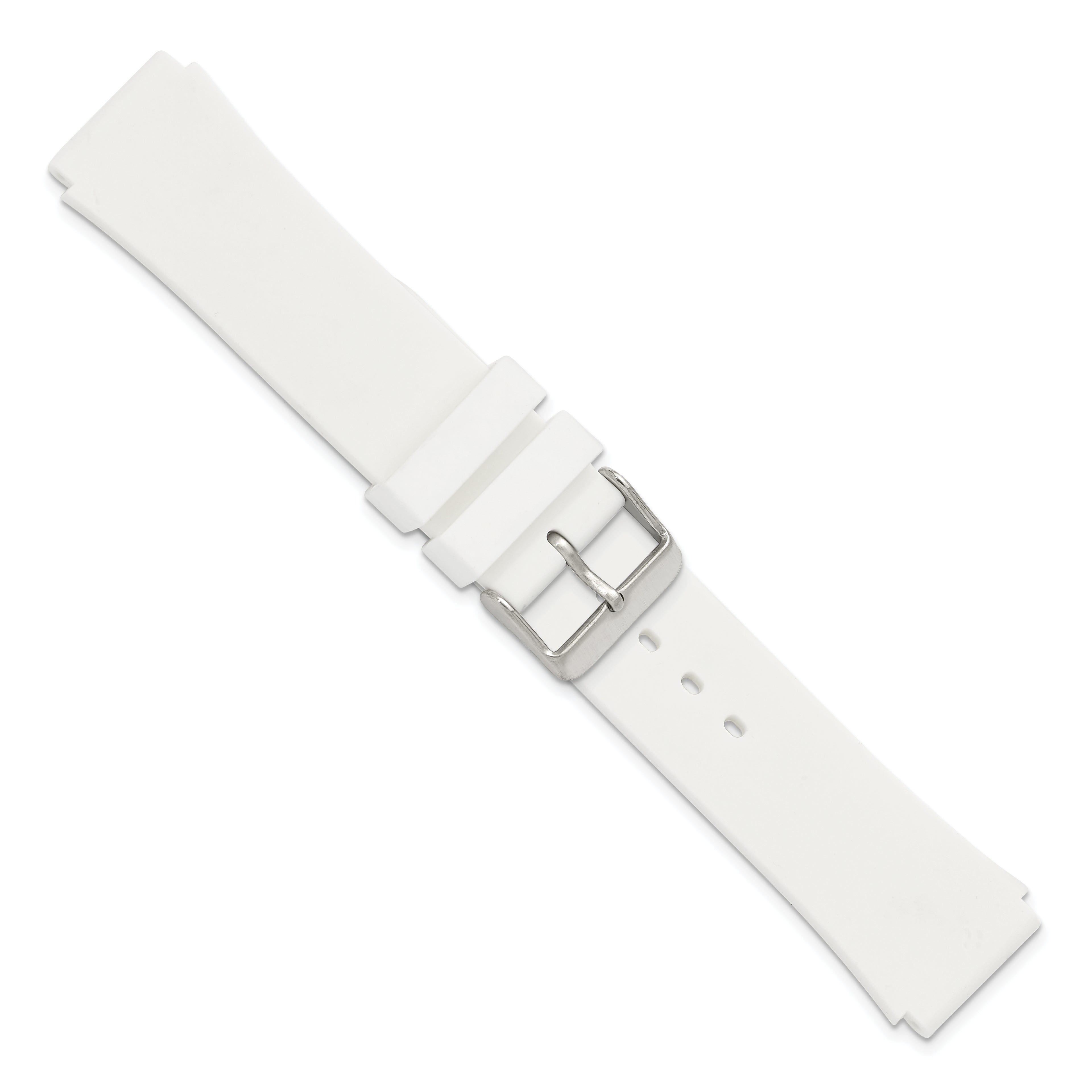 18mm White Silicone Rubber with Brushed Stainless Steel Buckle  7.75 inch Watch Band