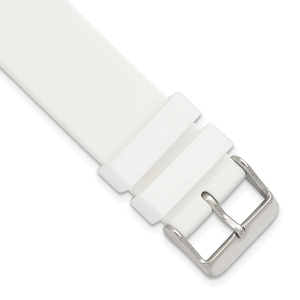 18mm White Silicone Rubber with Brushed Stainless Steel Buckle  7.75 inch Watch Band