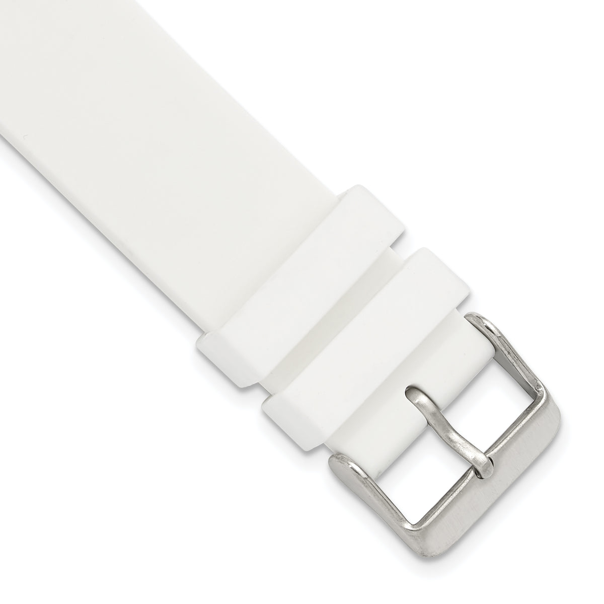 18mm White Silicone Rubber with Brushed Stainless Steel Buckle  7.75 inch Watch Band