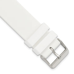 18mm White Silicone Rubber with Brushed Stainless Steel Buckle  7.75 inch Watch Band