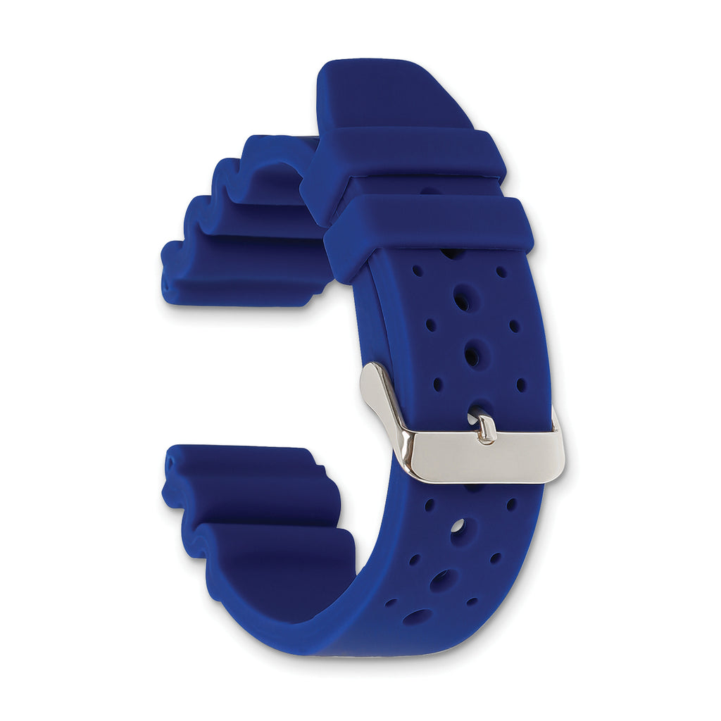 20mm Blue Silicone Rubber with Brushed Stainless Steel Buckle 8.5 inch Watch Band - Sophia Jewelers