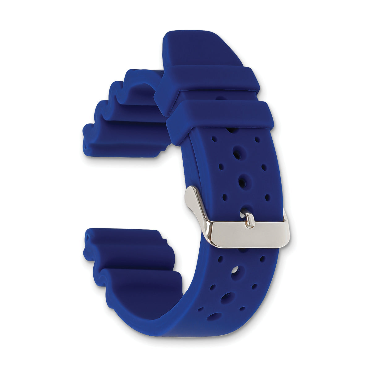 20mm Blue Silicone Rubber with Brushed Stainless Steel Buckle 8.5 inch Watch Band - Sophia Jewelers