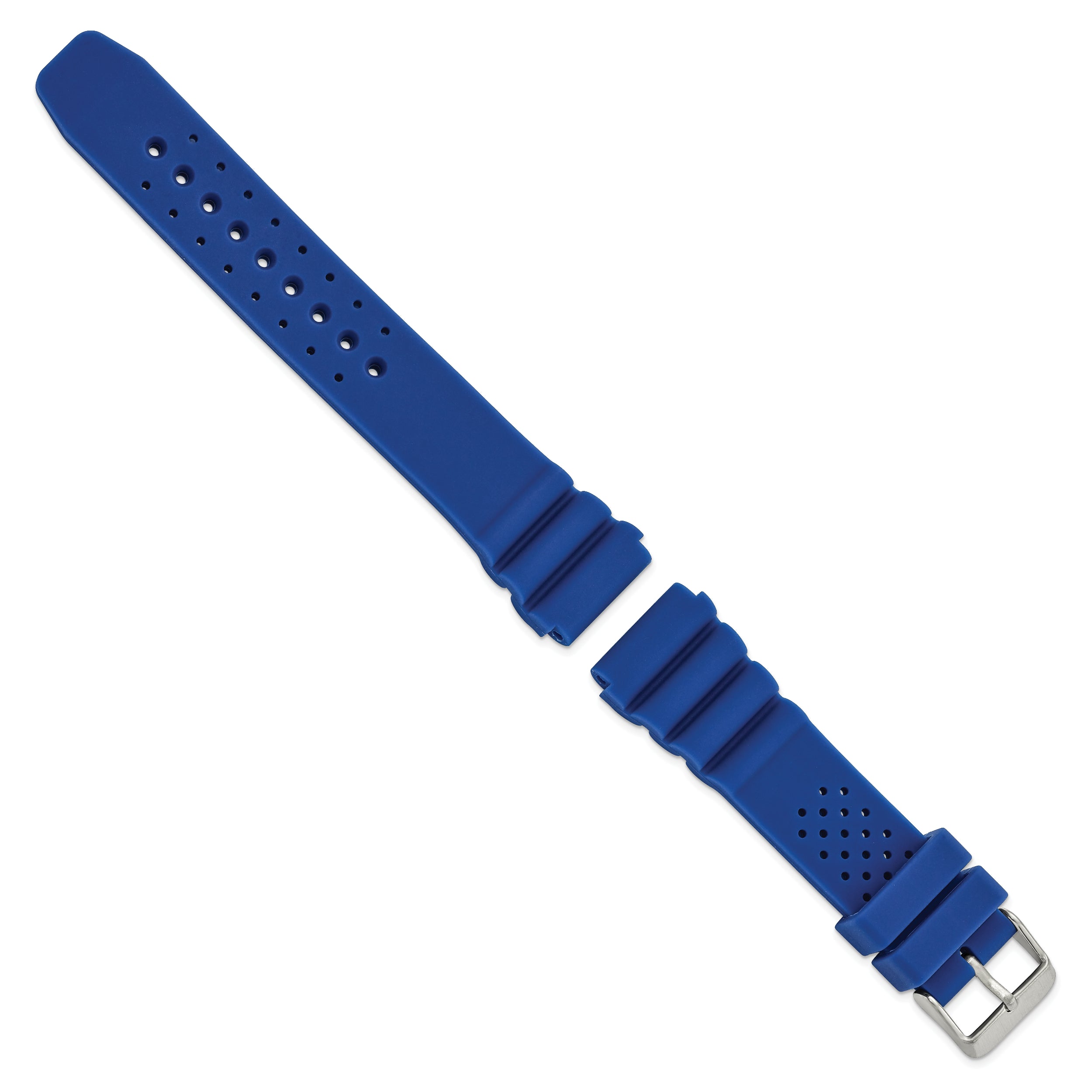 20mm Blue Silicone Rubber with Brushed Stainless Steel Buckle 8.5 inch Watch Band