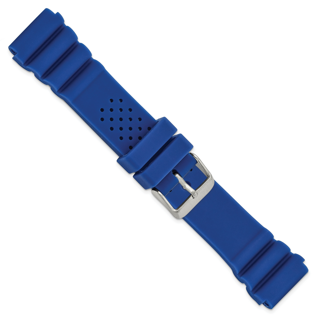20mm Blue Silicone Rubber with Brushed Stainless Steel Buckle 8.5 inch Watch Band - Sophia Jewelers