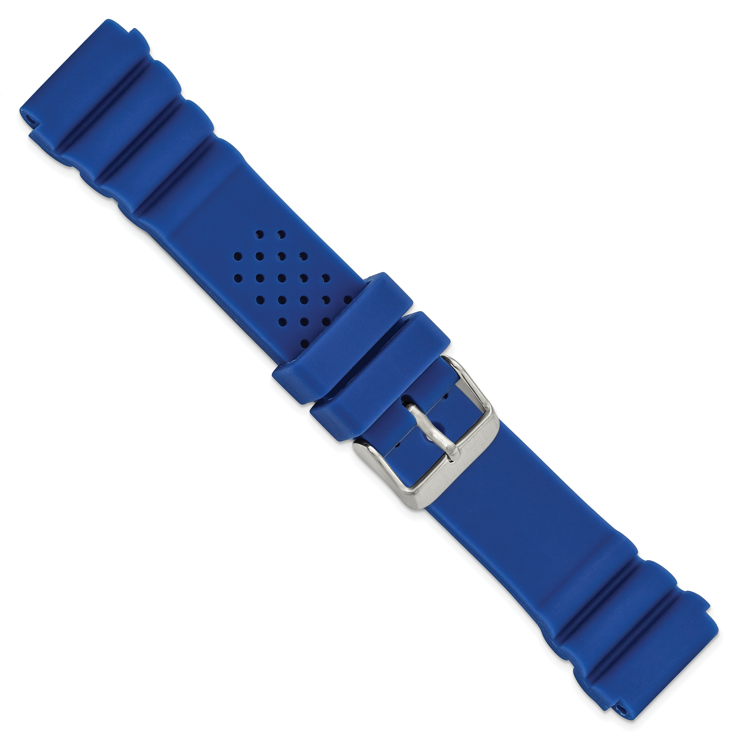 20mm Blue Silicone Rubber with Brushed Stainless Steel Buckle 8.5 inch Watch Band - Sophia Jewelers