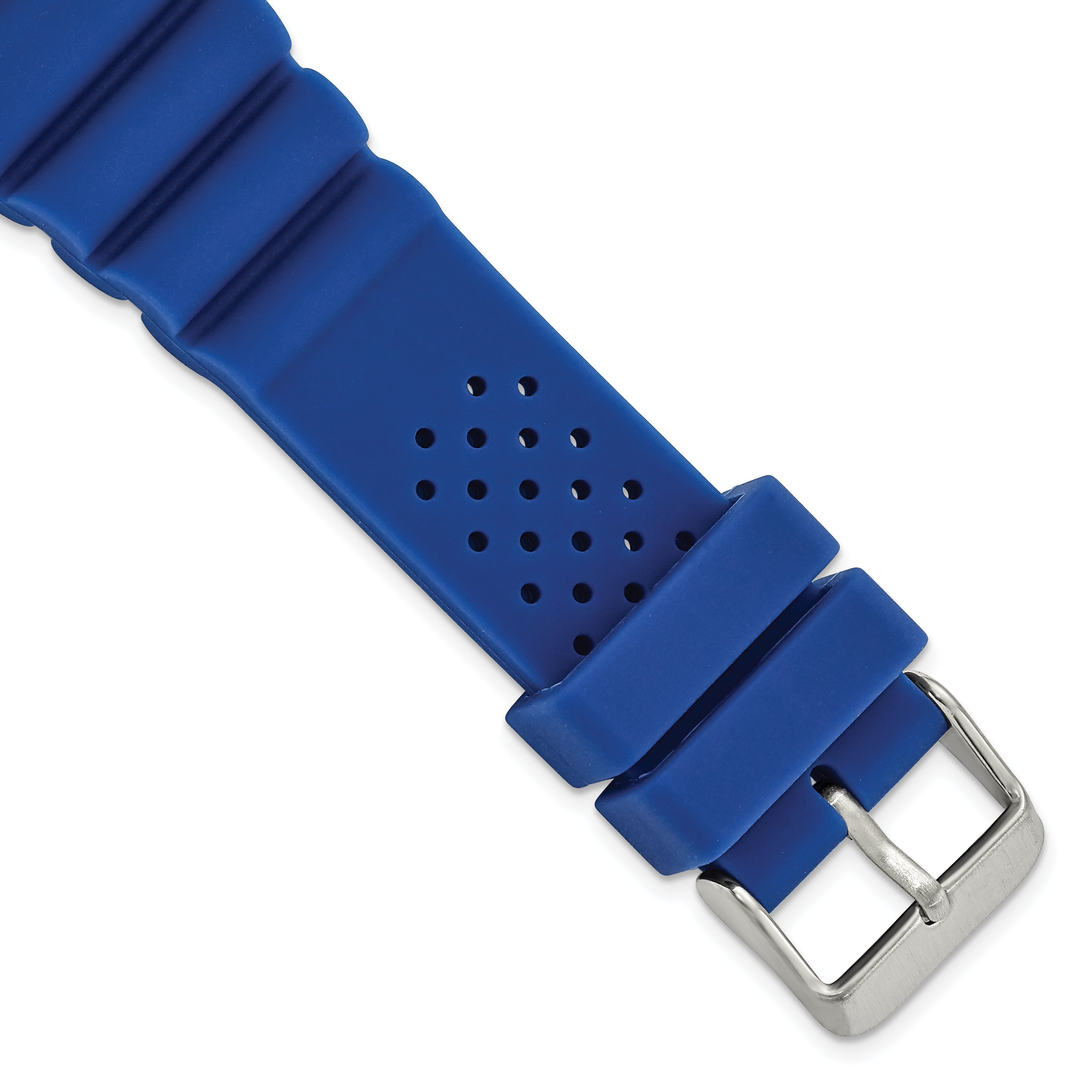 20mm Blue Silicone Rubber with Brushed Stainless Steel Buckle 8.5 inch Watch Band - Sophia Jewelers