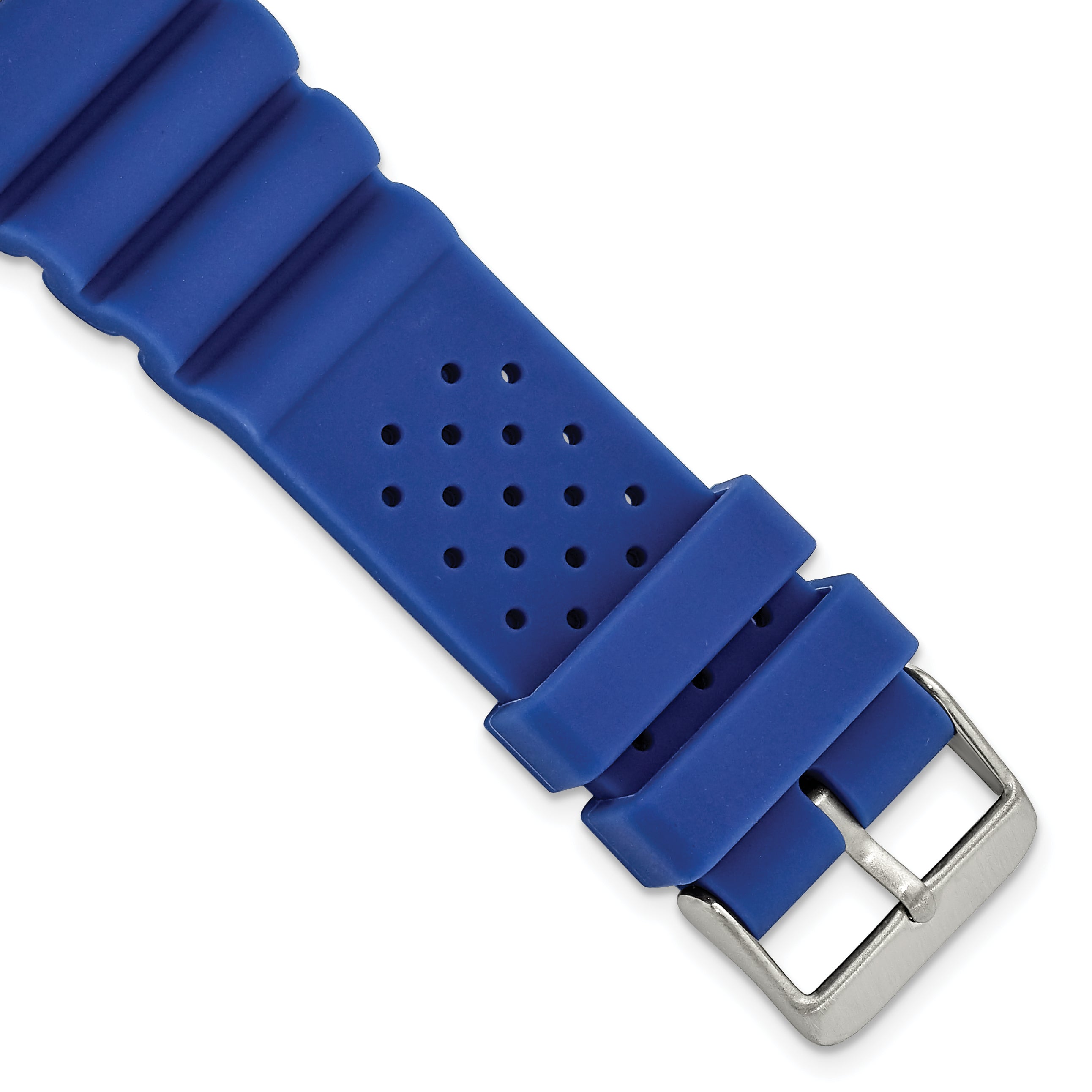 20mm Blue Silicone Rubber with Brushed Stainless Steel Buckle 8.5 inch Watch Band