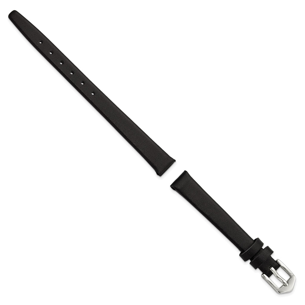 Black Calfskin Leather Watch Band with Silver-Tone Buckle, 10mm - Sophia Jewelers