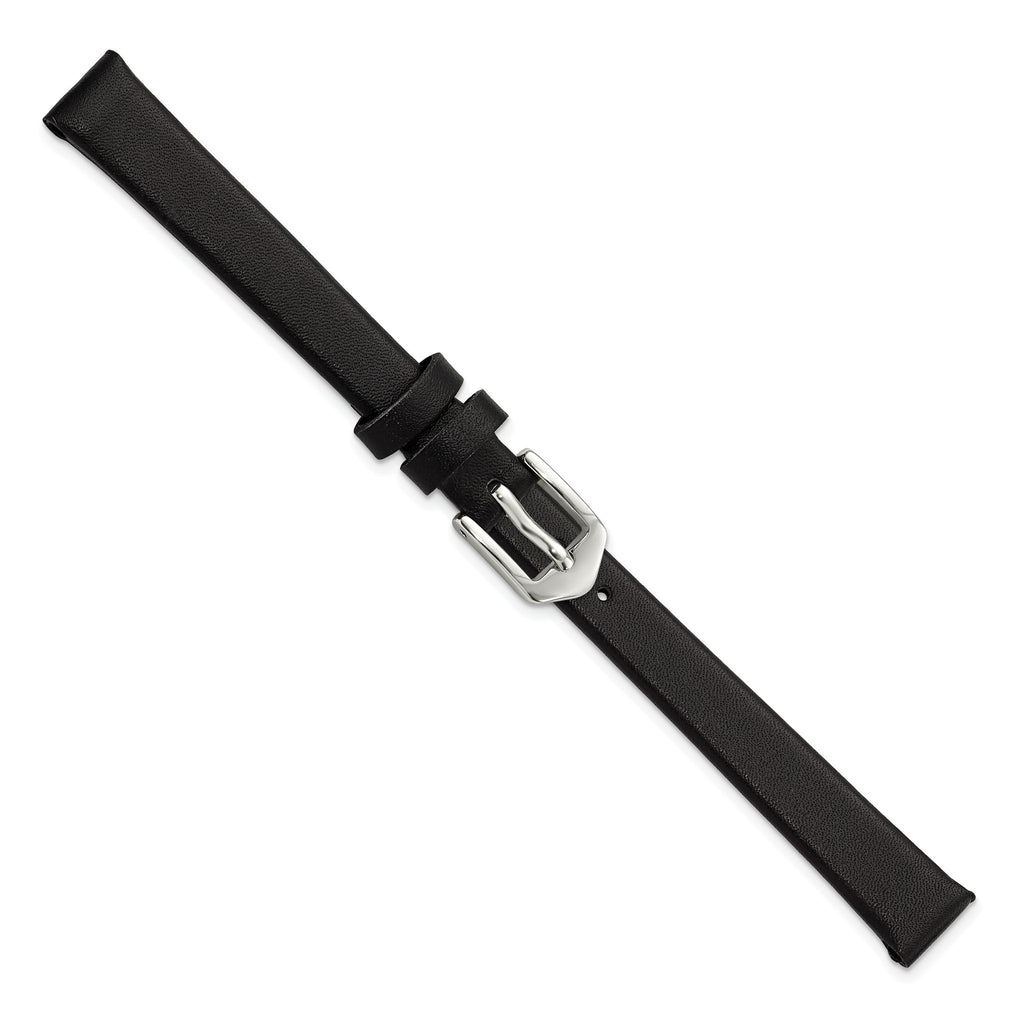 Black Calfskin Leather Watch Band with Silver-Tone Buckle, 10mm - Sophia Jewelers