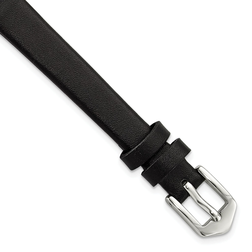 Black Calfskin Leather Watch Band with Silver-Tone Buckle, 10mm - Sophia Jewelers
