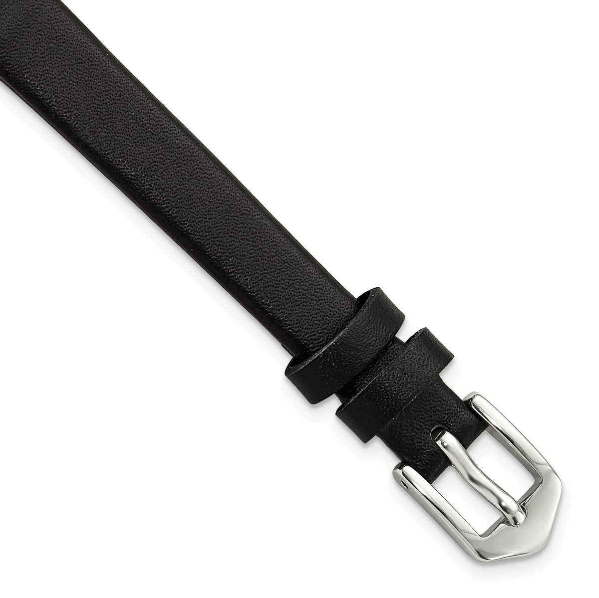 Black Calfskin Leather Watch Band with Silver-Tone Buckle, 10mm - Sophia Jewelers
