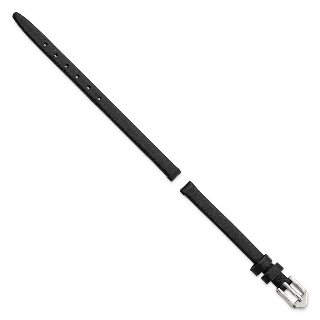 Black Calfskin Leather Watch Band with Silver-Tone Buckle 6mm