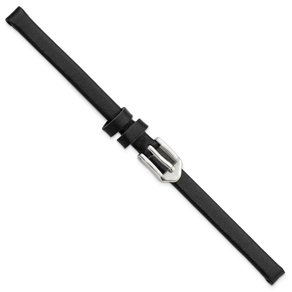 Black Calfskin Leather Watch Band with Silver-Tone Buckle 6mm