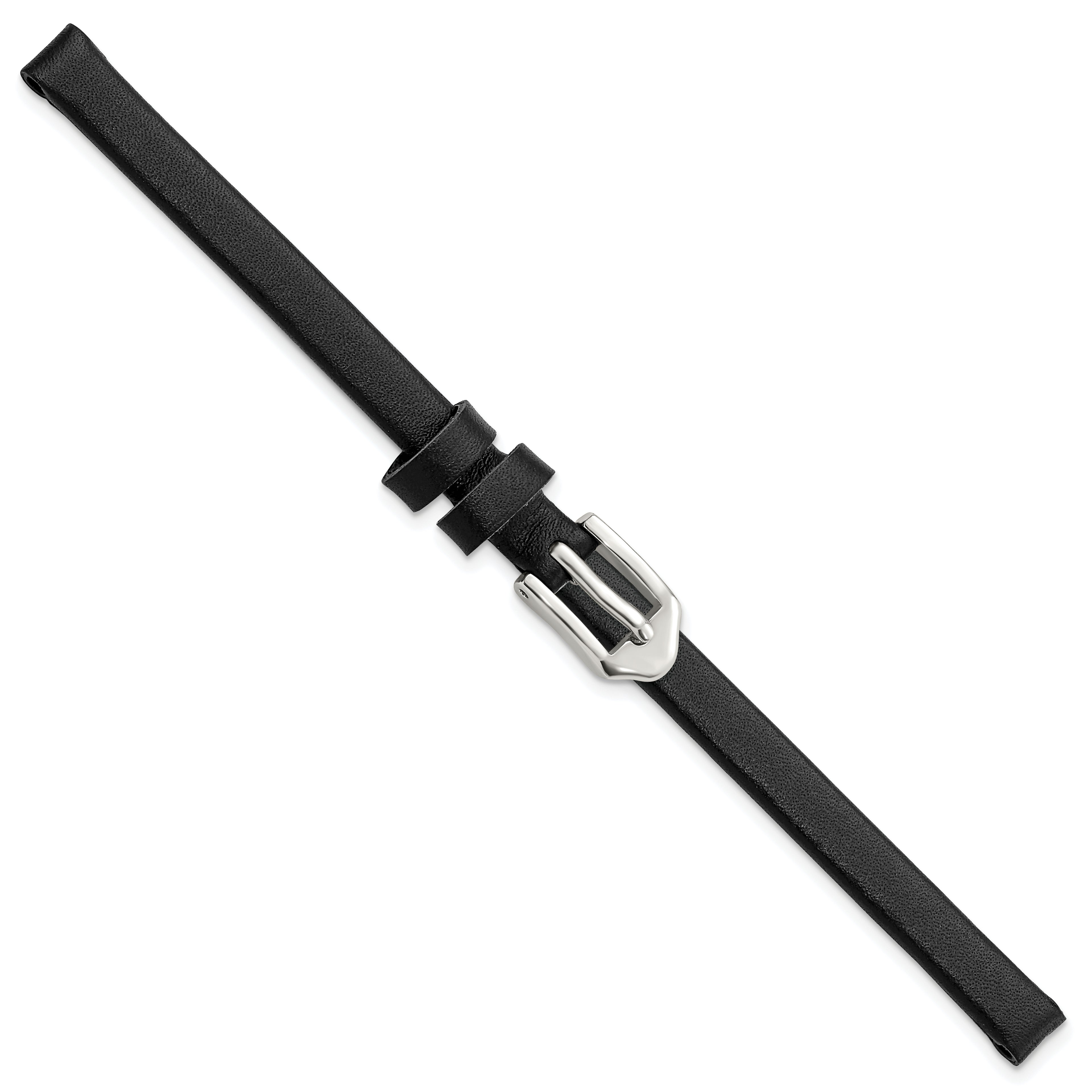Black Calfskin Leather Watch Band with Silver-Tone Buckle 6mm