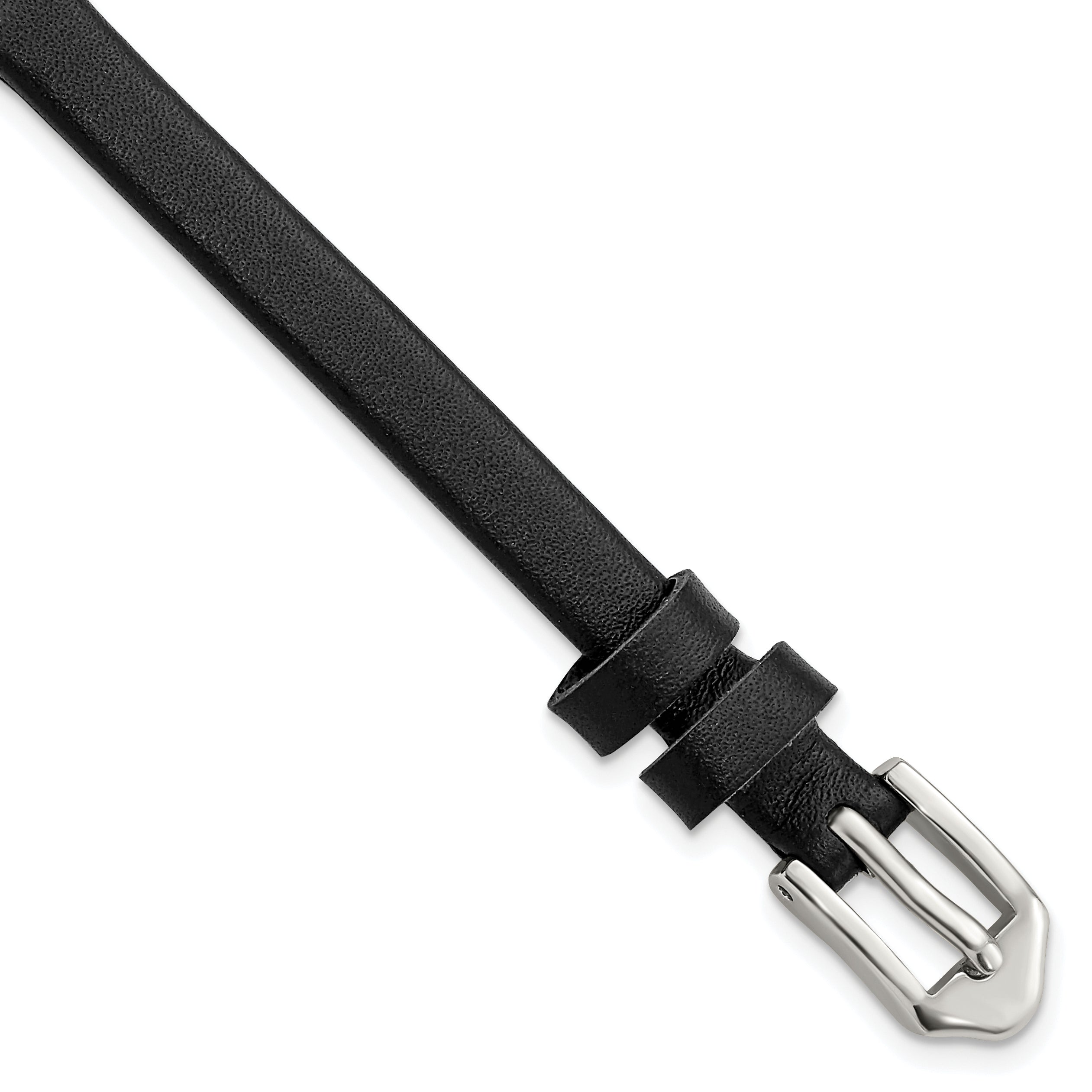 6mm Black Classic Calfskin Leather with Silver-tone Aluminum Buckle 6.6 inch Band