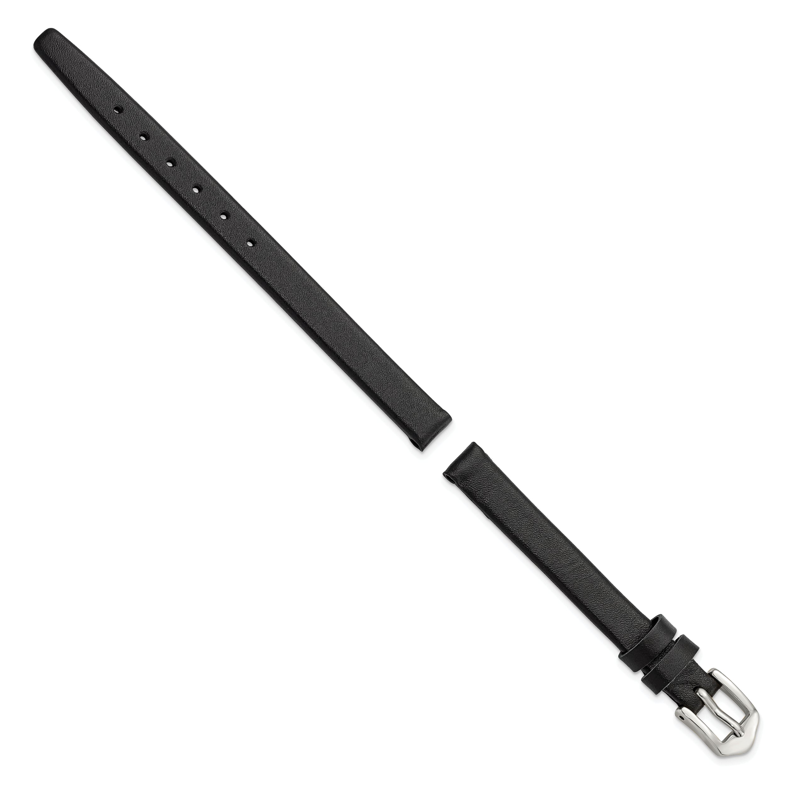 8mm Black Classic Calfskin Leather with Silver-tone Aluminum Buckle 6.6 inch Watch Band