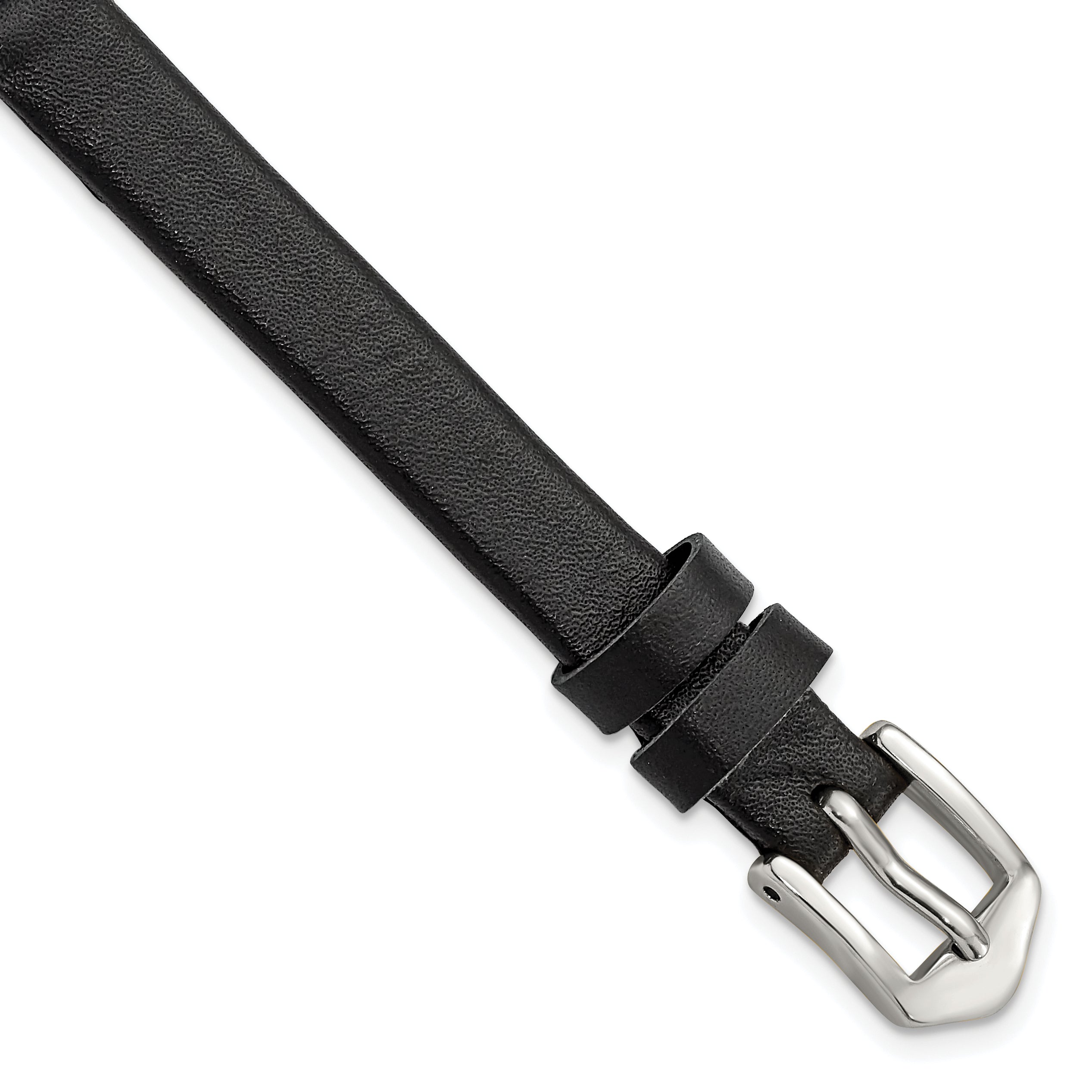 8mm Black Classic Calfskin Leather with Silver-tone Aluminum Buckle 6.6 inch Watch Band