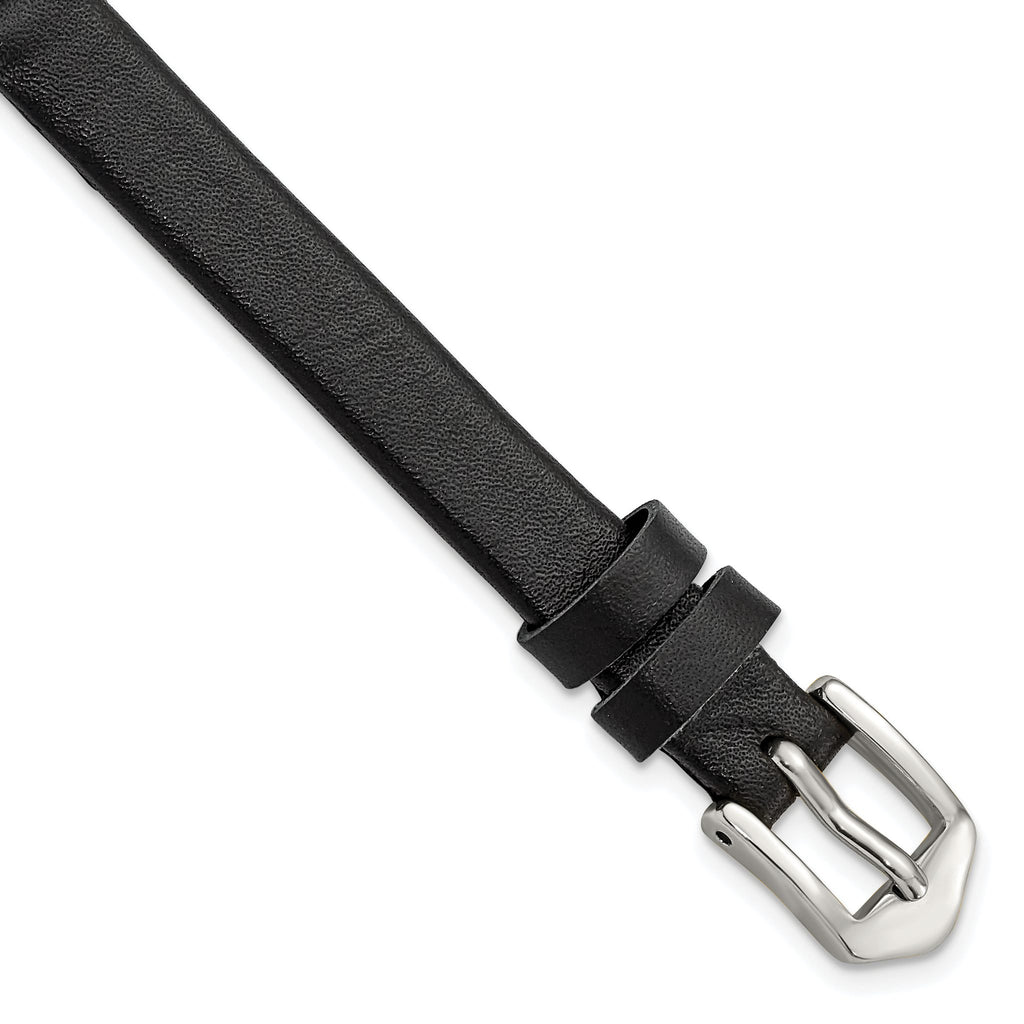 Black Calfskin Leather Watch Band with Silver-Tone Buckle, 10mm - Sophia Jewelers