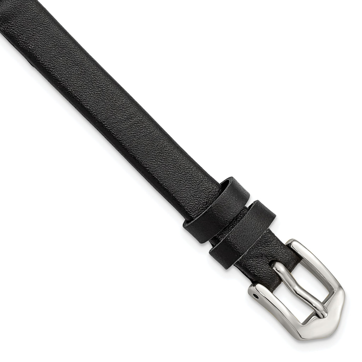 Black Calfskin Leather Watch Band with Silver-Tone Buckle, 10mm - Sophia Jewelers
