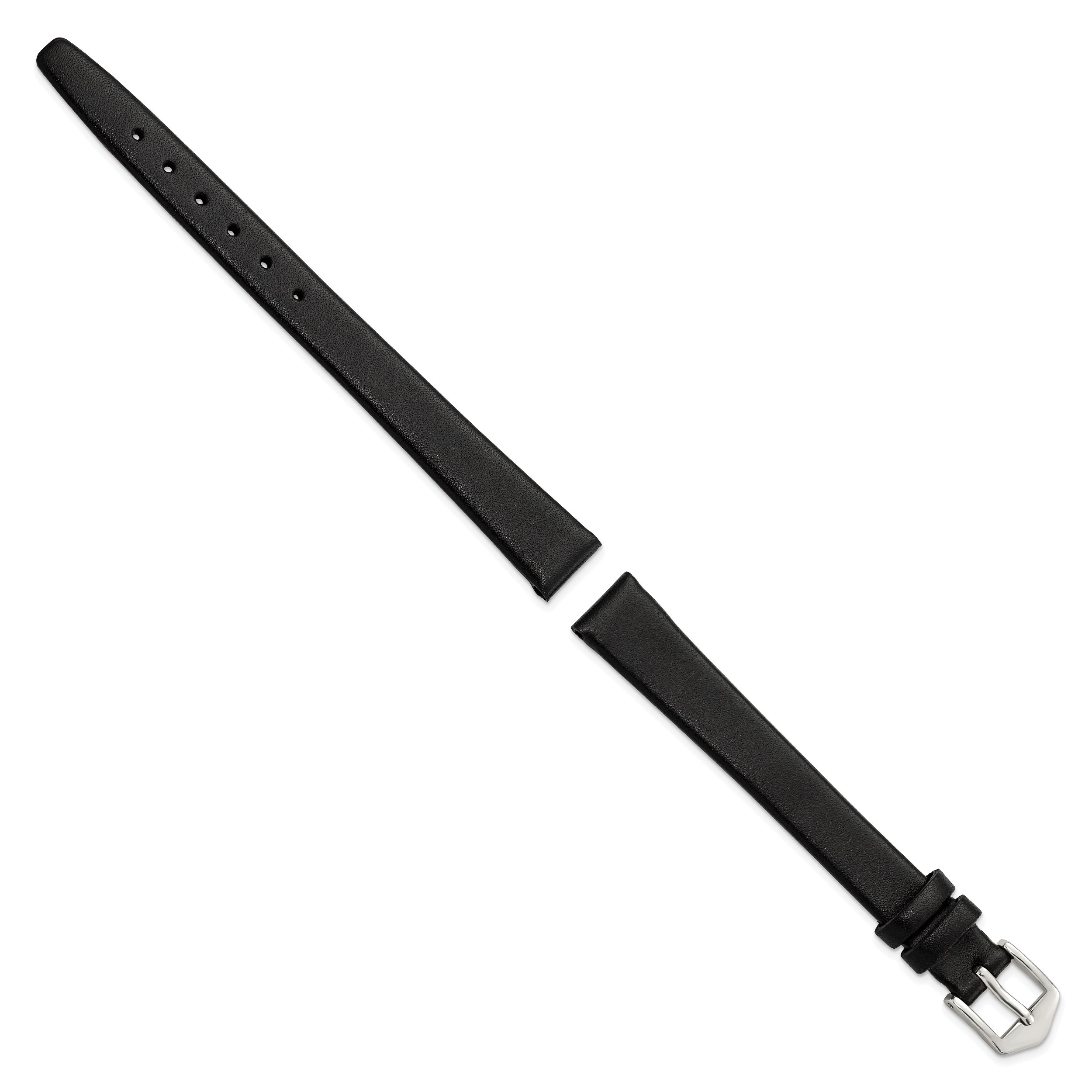10mm Extra-Long Black Classic Calfskin Leather with Silver-tone Aluminum Buckle 7.9 inch Watch Band