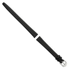 10mm Extra-Long Black Classic Calfskin Leather with Silver-tone Aluminum Buckle 7.9 inch Watch Band
