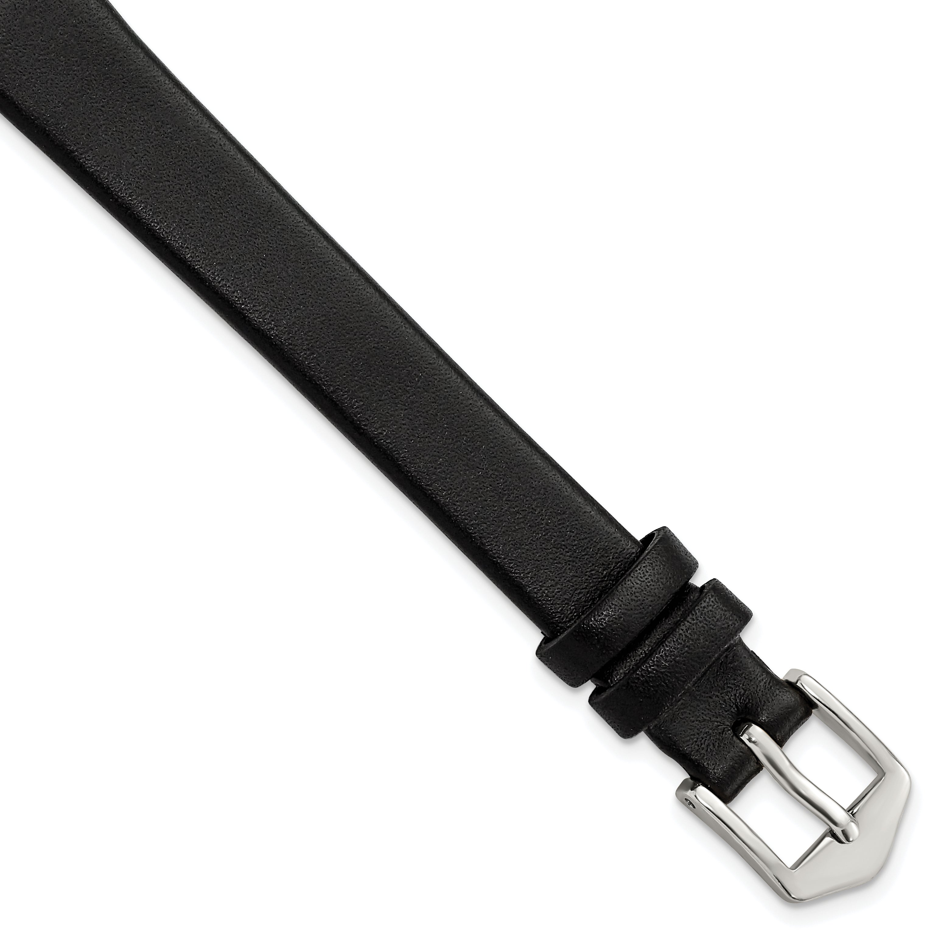 10mm Extra-Long Black Classic Calfskin Leather with Silver-tone Aluminum Buckle 7.9 inch Watch Band Main image