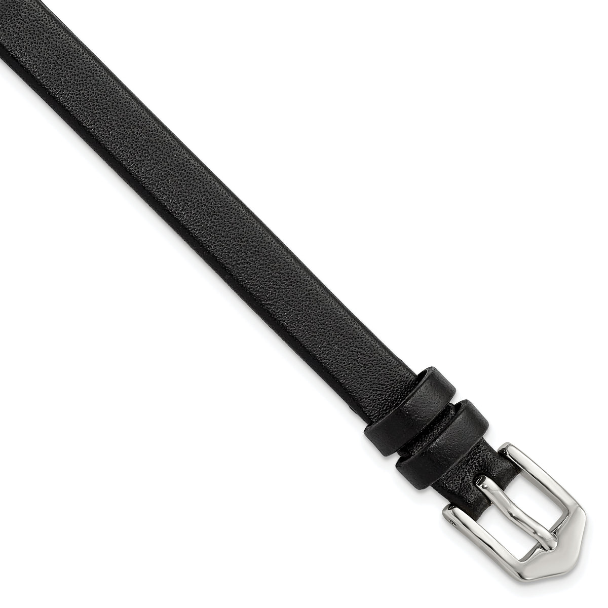 Long 8mm Black Calfskin Leather with Silver-tone Aluminum Buckle 7.8 inch Watch Band