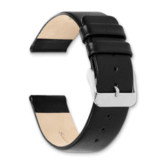 22mm Black Italian Calfskin Leather with Square End Silver-tone Buckle 7.75 inch Watch Band