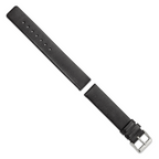 18mm Black Italian Calfskin Leather with Square End Silver-tone Buckle 7.75 inch Watch Band