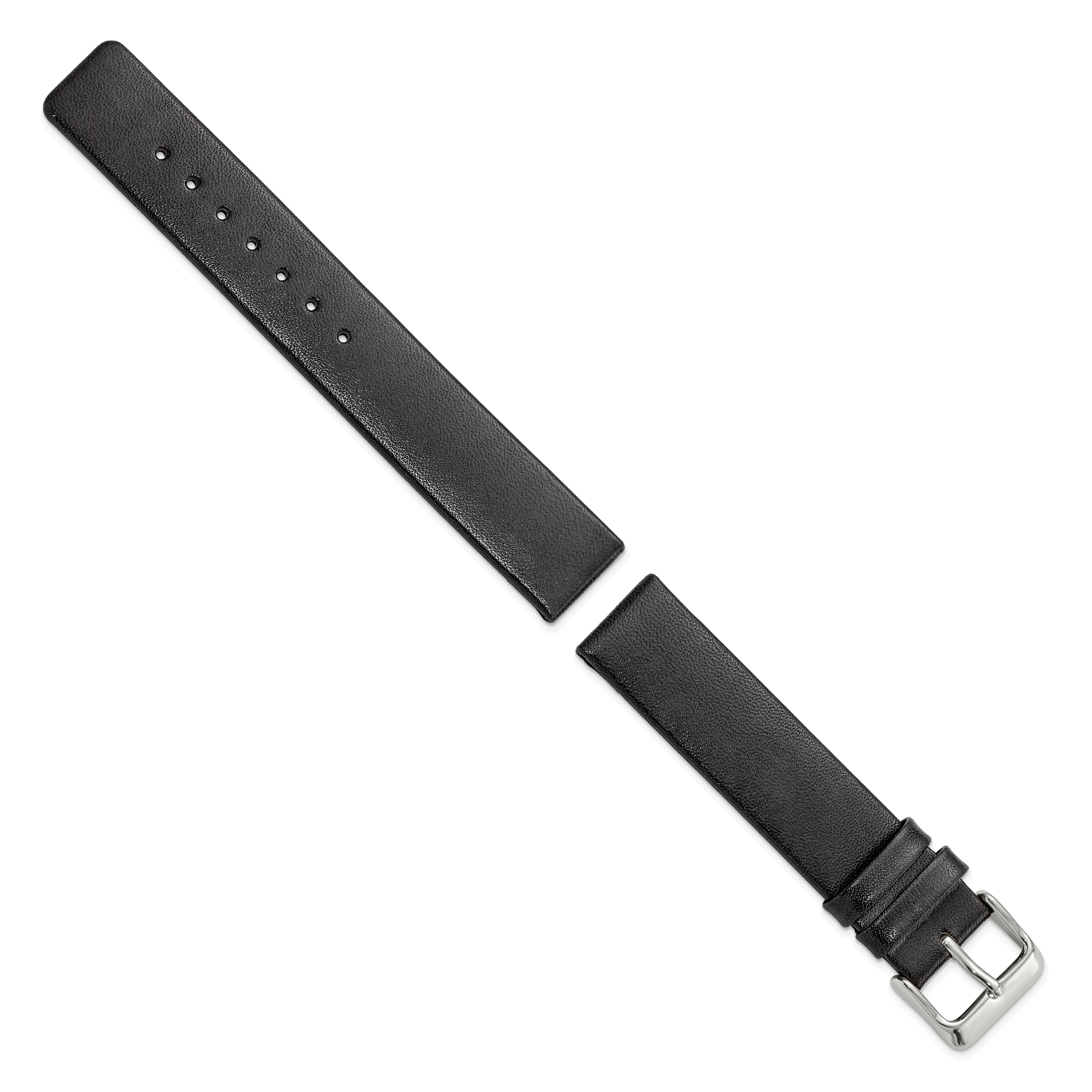 18mm Black Italian Calfskin Leather with Square End Silver-tone Buckle 7.75 inch Watch Band