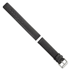 18mm Black Italian Calfskin Leather with Square End Silver-tone Buckle 7.75 inch Watch Band