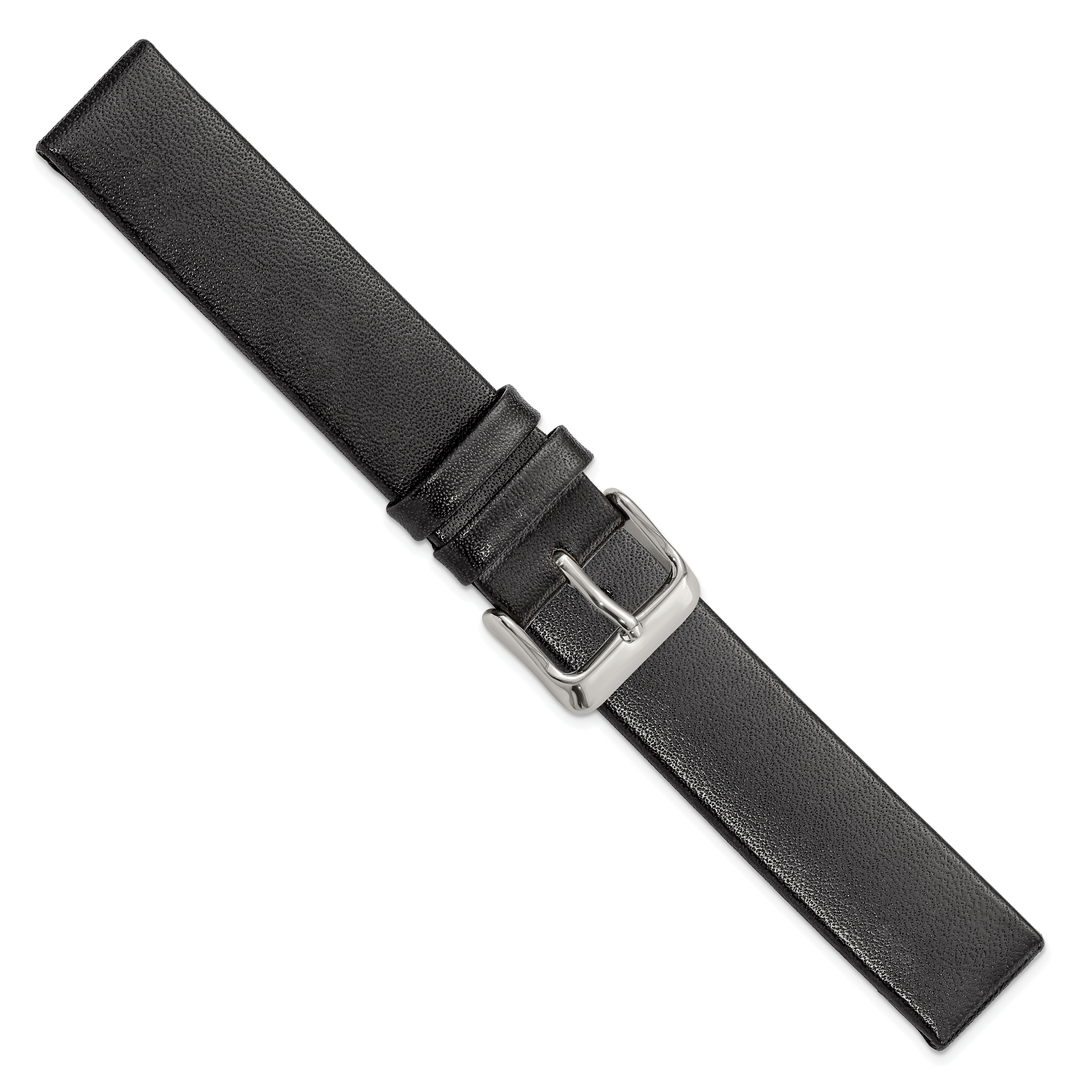 18mm Black Italian Calfskin Leather with Square End Silver-tone Buckle 7.75 inch Watch Band