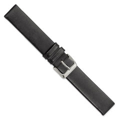 18mm Black Italian Calfskin Leather with Square End Silver-tone Buckle 7.75 inch Watch Band