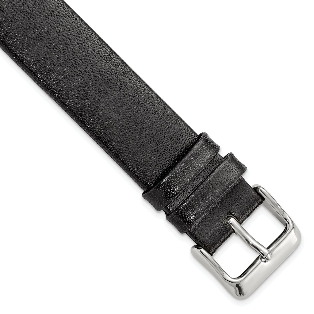 Italian Calfskin Watch Band in Black with Silver-Tone Buckle, 20mm - Sophia Jewelers